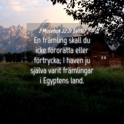 Picture 04 - 2 Mosebok 22:21 SV1917 - En främling skall du icke förorätta eller - Bible Verse Picture