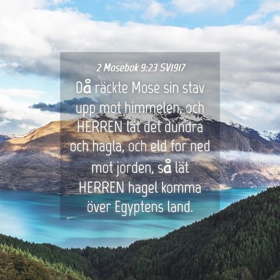 Picture 04 - 2 Mosebok 9:23 SV1917 - Då räckte Mose sin stav upp mot himmelen, och - Bible Verse Picture
