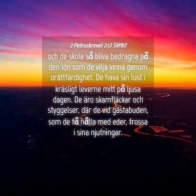 Picture 04 - 2 Petrusbrevet 2:13 SV1917 - och de skola så bliva bedragna på den lön som - Bible Verse Picture