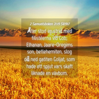 Picture 04 - 2 Samuelsboken 21:19 SV1917 - Åter stod en strid med filistéerna vid Gob; - Bible Verse Picture