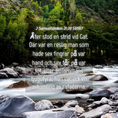 Picture 04 - 2 Samuelsboken 21:20 SV1917 - Åter stod en strid vid Gat. Där var en reslig - Bible Verse Picture