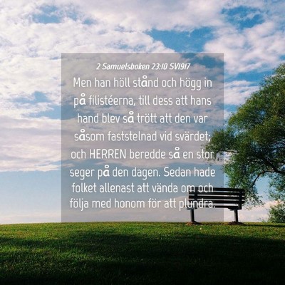 Picture 04 - 2 Samuelsboken 23:10 SV1917 - Men han höll stånd och högg in på - Bible Verse Picture