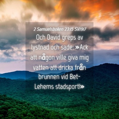 Picture 04 - 2 Samuelsboken 23:15 SV1917 - Och David greps av lystnad och sade: »Ack att - Bible Verse Picture