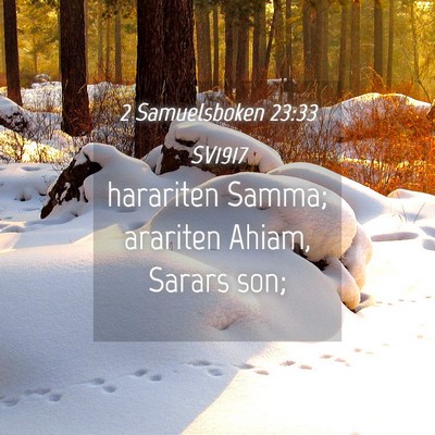 Picture 04 - 2 Samuelsboken 23:33 SV1917 - harariten Samma; arariten Ahiam, Sarars - Bible Verse Picture