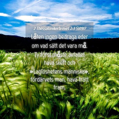 Picture 04 - 2 Thessalonikerbrevet 2:3 SV1917 - Låten ingen bedraga eder om vad sätt det vara - Bible Verse Picture