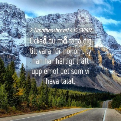 Picture 04 - 2 Timotheosbrevet 4:15 SV1917 - Också du må taga dig till vara för honom, ty - Bible Verse Picture
