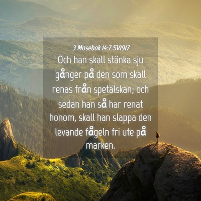 Picture 04 - 3 Mosebok 14:7 SV1917 - Och han skall stänka sju gånger på den som - Bible Verse Picture