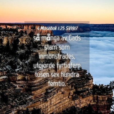 Picture 04 - 4 Mosebok 1:25 SV1917 - så många av Gads stam som inmönstrades, - Bible Verse Picture