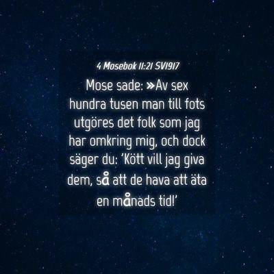Picture 04 - 4 Mosebok 11:21 SV1917 - Mose sade: »Av sex hundra tusen man till fots - Bible Verse Picture