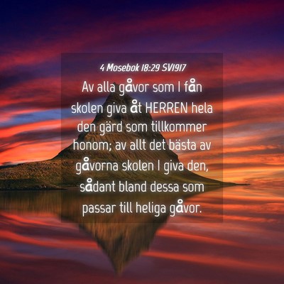 Picture 04 - 4 Mosebok 18:29 SV1917 - Av alla gåvor som I fån skolen giva åt HERREN - Bible Verse Picture
