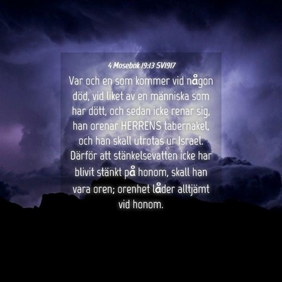 Picture 04 - 4 Mosebok 19:13 SV1917 - Var och en som kommer vid någon död, vid liket - Bible Verse Picture