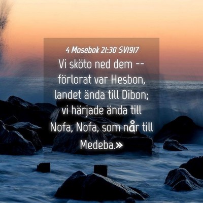 Picture 04 - 4 Mosebok 21:30 SV1917 - Vi sköto ned dem -- förlorat var Hesbon, landet - Bible Verse Picture