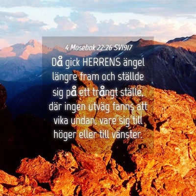 Picture 04 - 4 Mosebok 22:26 SV1917 - Då gick HERRENS ängel längre fram och ställde - Bible Verse Picture