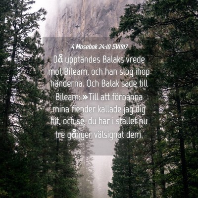 Picture 04 - 4 Mosebok 24:10 SV1917 - Då upptändes Balaks vrede mot Bileam, och han - Bible Verse Picture