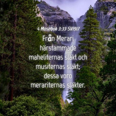Picture 04 - 4 Mosebok 3:33 SV1917 - Från Merari härstammade maheliternas släkt och - Bible Verse Picture