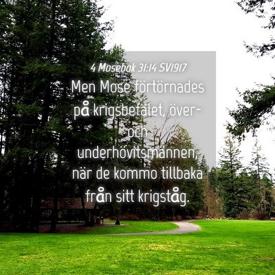 Picture 04 - 4 Mosebok 31:14 SV1917 - Men Mose förtörnades på krigsbefälet, över- - Bible Verse Picture