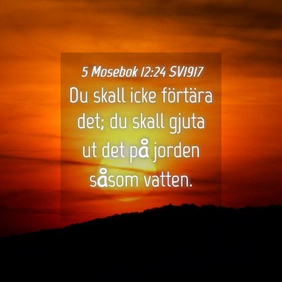 Picture 04 - 5 Mosebok 12:24 SV1917 - Du skall icke förtära det; du skall gjuta ut - Bible Verse Picture