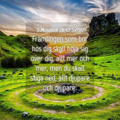 Picture 04 - 5 Mosebok 28:43 SV1917 - Främlingen som bor hos dig skall höja sig över - Bible Verse Picture