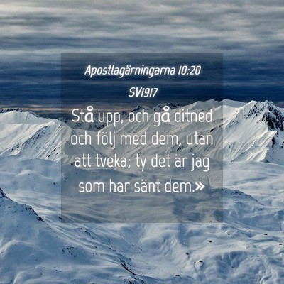 Picture 04 - Apostlagärningarna 10:20 SV1917 - Stå upp, och gå ditned och följ med dem, utan - Bible Verse Picture