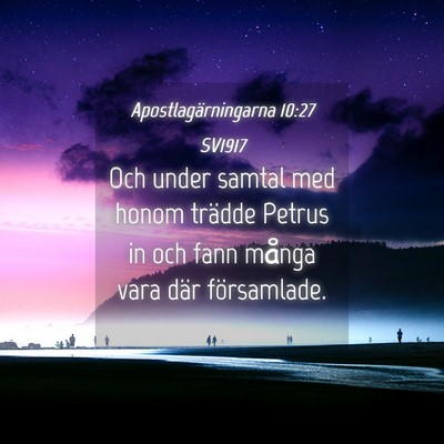 Picture 04 - Apostlagärningarna 10:27 SV1917 - Och under samtal med honom trädde Petrus in och - Bible Verse Picture