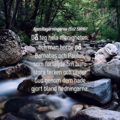 Picture 04 - Apostlagärningarna 15:12 SV1917 - Då teg hela menigheten, och man hörde på - Bible Verse Picture