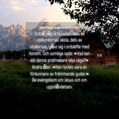 Picture 04 - Apostlagärningarna 17:18 SV1917 - Också några filosofer, dels av epikuréernas - Bible Verse Picture
