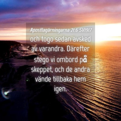 Picture 04 - Apostlagärningarna 21:6 SV1917 - och togo sedan avsked av varandra. Därefter - Bible Verse Picture