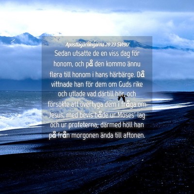 Picture 04 - Apostlagärningarna 28:23 SV1917 - Sedan utsatte de en viss dag för honom, och på - Bible Verse Picture