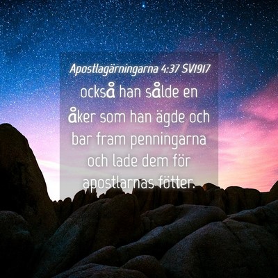 Picture 04 - Apostlagärningarna 4:37 SV1917 - också han sålde en åker som han ägde och bar - Bible Verse Picture