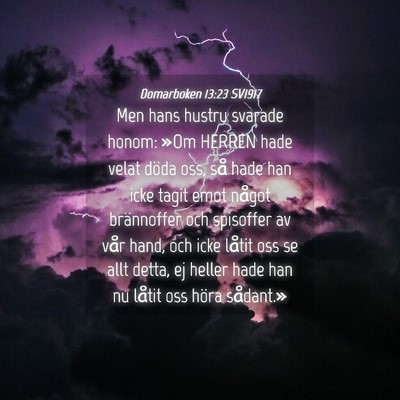 Picture 04 - Domarboken 13:23 SV1917 - Men hans hustru svarade honom: »Om HERREN hade - Bible Verse Picture