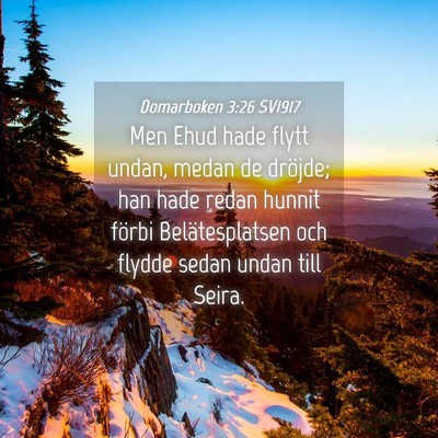 Picture 04 - Domarboken 3:26 SV1917 - Men Ehud hade flytt undan, medan de dröjde; han - Bible Verse Picture