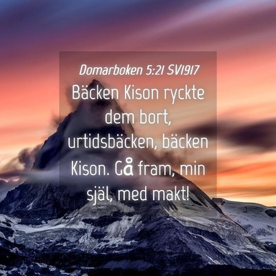Picture 04 - Domarboken 5:21 SV1917 - Bäcken Kison ryckte dem bort, urtidsbäcken, - Bible Verse Picture