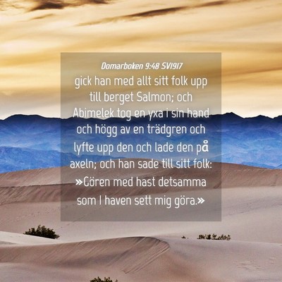 Picture 04 - Domarboken 9:48 SV1917 - gick han med allt sitt folk upp till berget - Bible Verse Picture