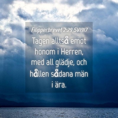 Picture 04 - Filipperbrevet 2:29 SV1917 - Tagen alltså emot honom i Herren, med all - Bible Verse Picture