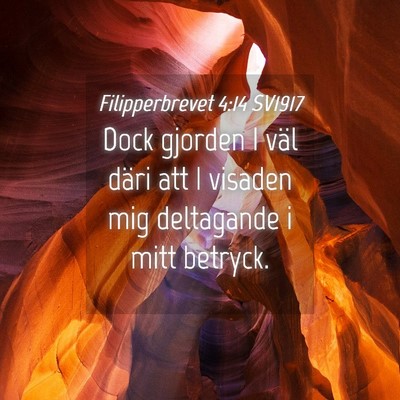 Picture 04 - Filipperbrevet 4:14 SV1917 - Dock gjorden I väl däri att I visaden mig - Bible Verse Picture