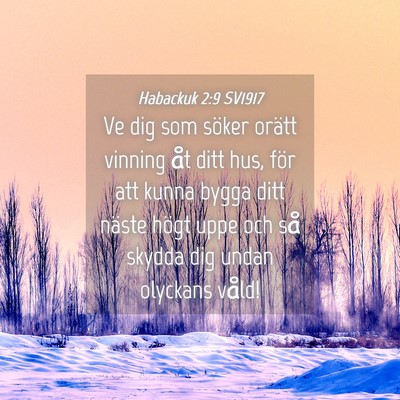 Picture 04 - Habackuk 2:9 SV1917 - Ve dig som söker orätt vinning åt ditt hus, - Bible Verse Picture