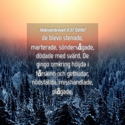 Picture 04 - Hebreerbrevet 11:37 SV1917 - de blevo stenade, marterade, söndersågade, - Bible Verse Picture