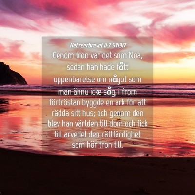 Picture 04 - Hebreerbrevet 11:7 SV1917 - Genom tron var det som Noa, sedan han hade fått - Bible Verse Picture