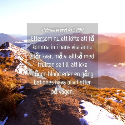 Picture 04 - Hebreerbrevet 4:1 SV1917 - Eftersom nu ett löfte att få komma in i hans - Bible Verse Picture