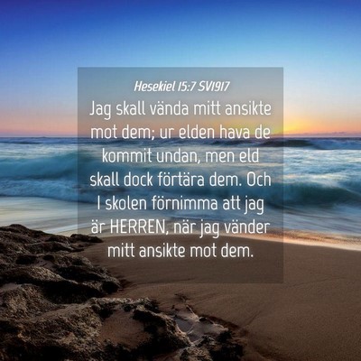 Picture 04 - Hesekiel 15:7 SV1917 - Jag skall vända mitt ansikte mot dem; ur elden - Bible Verse Picture