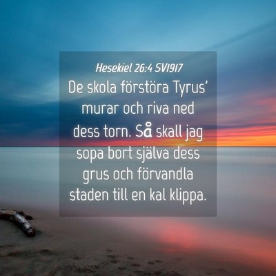 Picture 04 - Hesekiel 26:4 SV1917 - De skola förstöra Tyrus' murar och riva ned - Bible Verse Picture