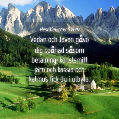 Picture 04 - Hesekiel 27:19 SV1917 - Vedan och Javan gåvo dig spånad såsom - Bible Verse Picture