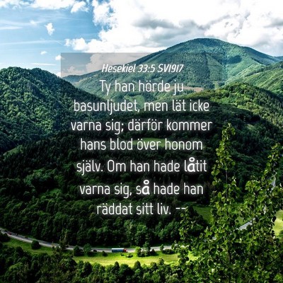 Picture 04 - Hesekiel 33:5 SV1917 - Ty han hörde ju basunljudet, men lät icke varna - Bible Verse Picture