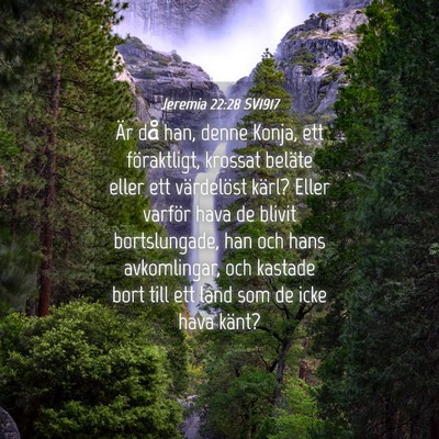 Picture 04 - Jeremia 22:28 SV1917 - Är då han, denne Konja, ett föraktligt, - Bible Verse Picture