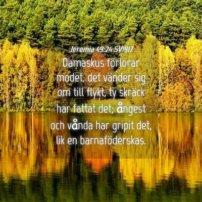 Picture 04 - Jeremia 49:24 SV1917 - Damaskus förlorar modet, det vänder sig om till - Bible Verse Picture