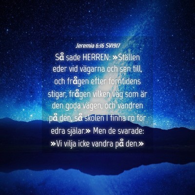 Picture 04 - Jeremia 6:16 SV1917 - Så sade HERREN: »Ställen eder vid vägarna och - Bible Verse Picture