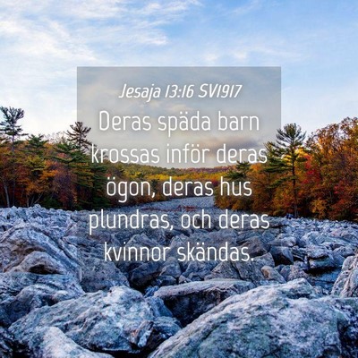Picture 04 - Jesaja 13:16 SV1917 - Deras späda barn krossas inför deras ögon, - Bible Verse Picture