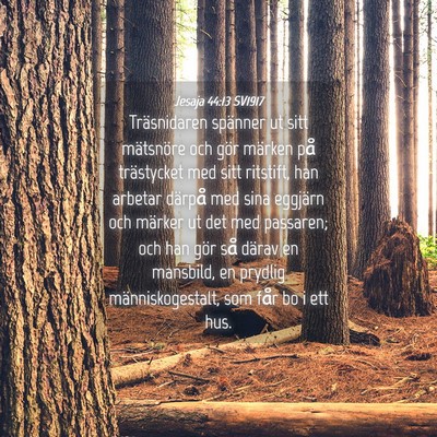 Picture 04 - Jesaja 44:13 SV1917 - Träsnidaren spänner ut sitt mätsnöre och gör - Bible Verse Picture