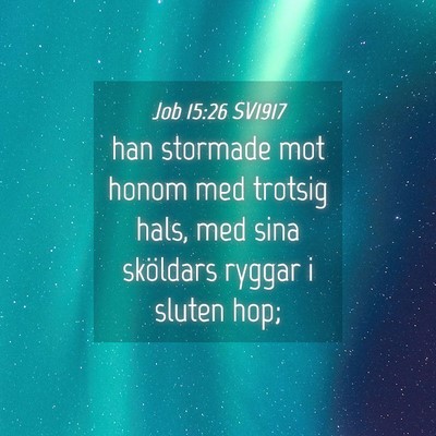 Picture 04 - Job 15:26 SV1917 - han stormade mot honom med trotsig hals, med sina - Bible Verse Picture