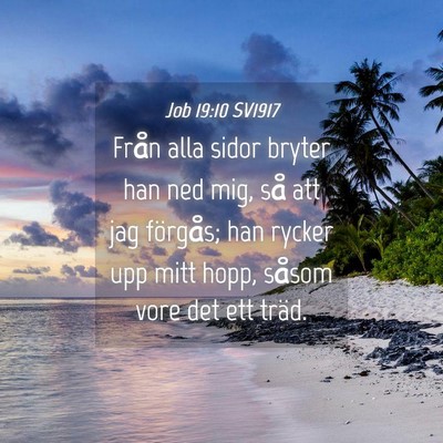 Picture 04 - Job 19:10 SV1917 - Från alla sidor bryter han ned mig, så att jag - Bible Verse Picture